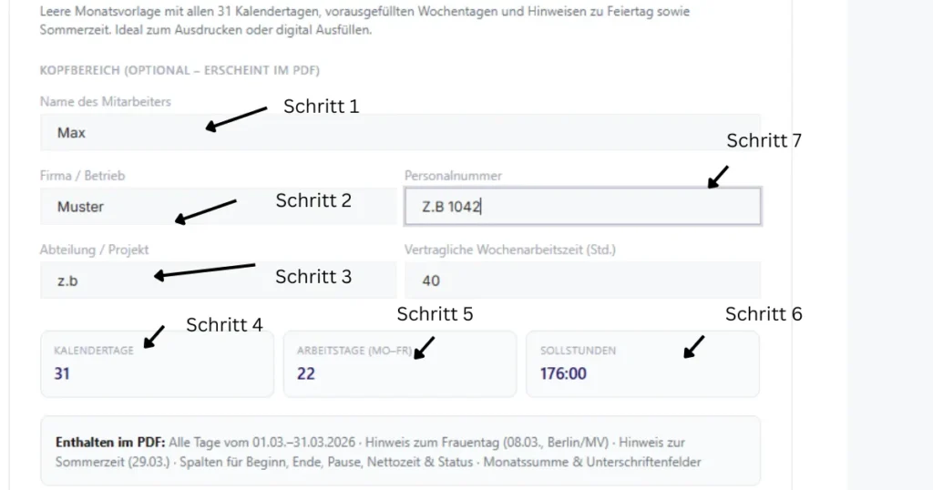 Stundenzettel März 2026